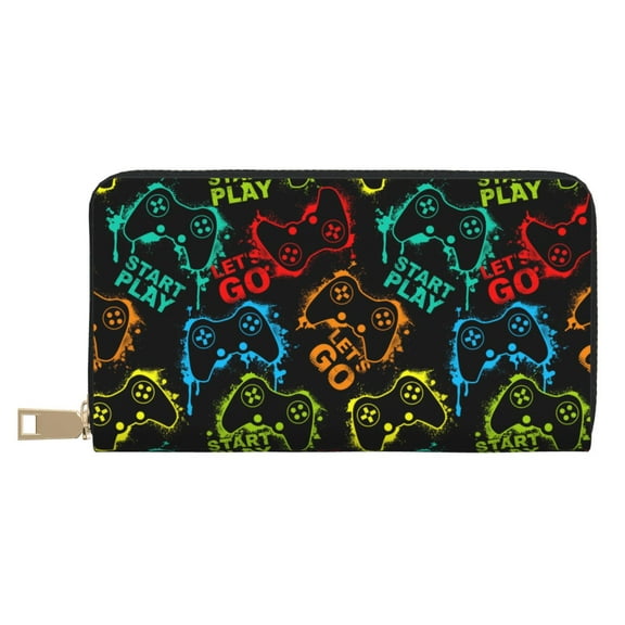 Leather Thin Slim Wallets for Women Men - Play Game Start Clutch Card Wallet for Women Men with Zipper