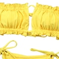 thumbnail image 5 of ZAXARRA Women 2 Piece Strapless Bikini Swimsuits Ruffle Ribbed Bandeau Bikini Set High Cut Bathing Suits, 5 of 7