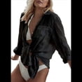 thumbnail image 1 of Blusa Playera de Larga para Mujer, para Cubrirse el Traje de Baño, Cuello Abotonado, Color Negro, Talla Única, 1 of 7