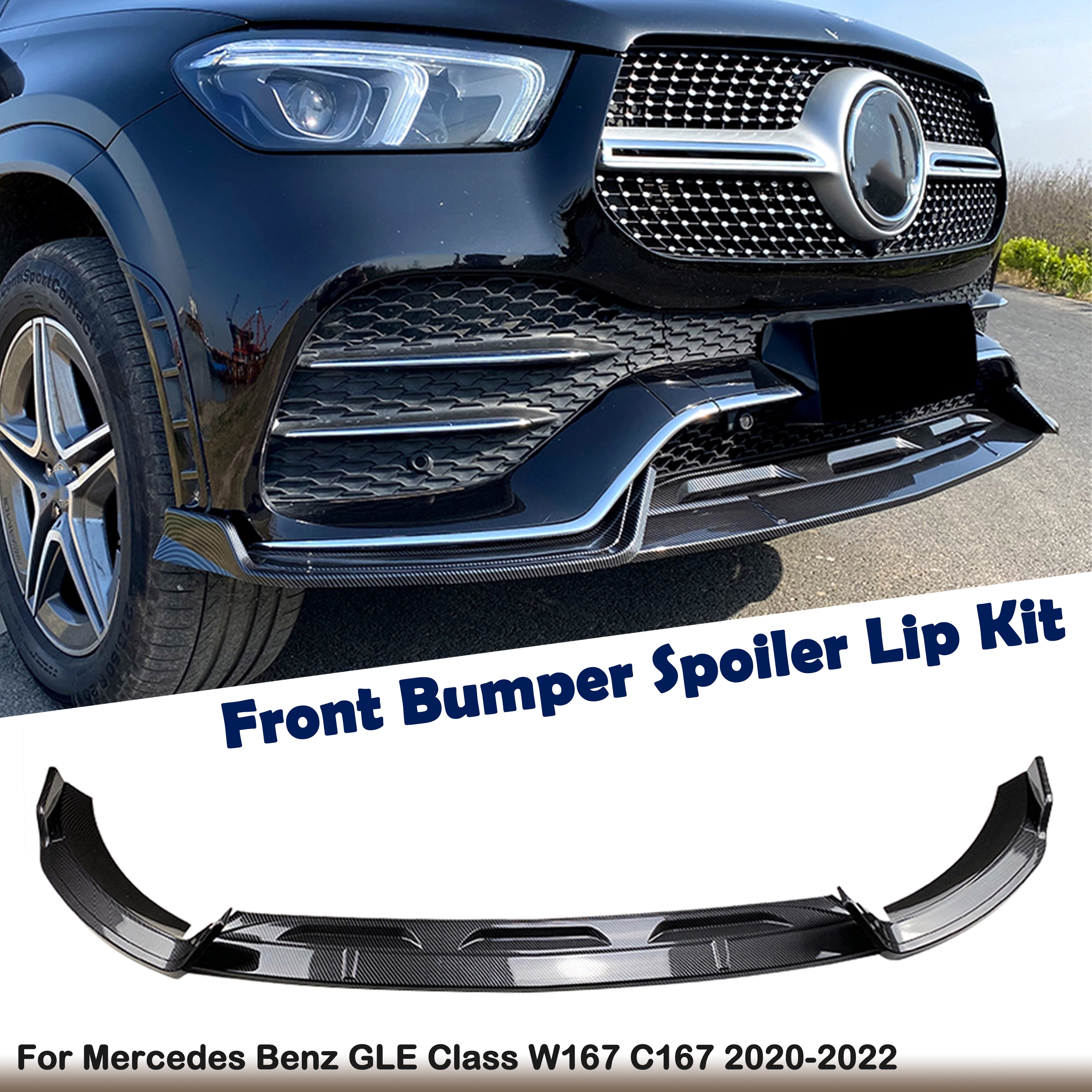 Front Bumper Spoiler Lip For Mercedes Benz GLE W167 C167 2020-2022 Gloss  Black Carbon Fiber Look Black 