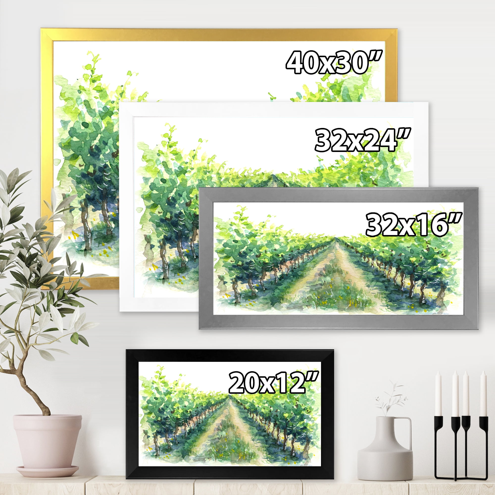 Designart 'Rural Scene Vineyard Path' Traditional Framed Art Print