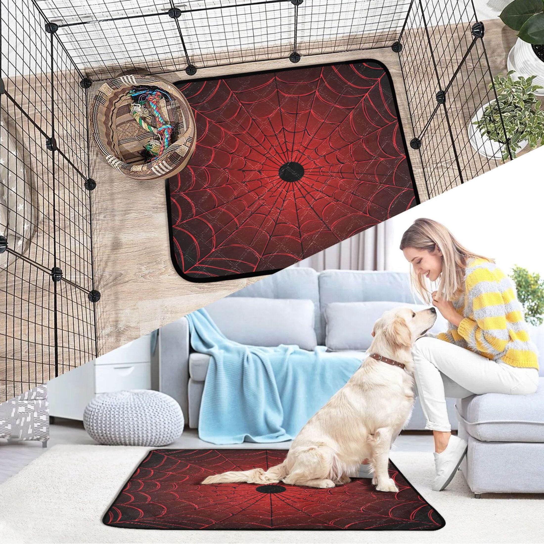 Qxltty Red Cobweb Cat litter Pads Pet Set of 2 Diaper Mats Center Anti-leakage Layer Absorbent Soft and Comfortable