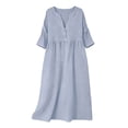 thumbnail image 5 of Gamivast Resort Dresses for Women Linen Vacation Relaxed Fit V-Neck Maxi Dress3/4 Sleeve Linen Dress Solid Loose Flowy Elegant Beach Party Long Dress, 5 of 9