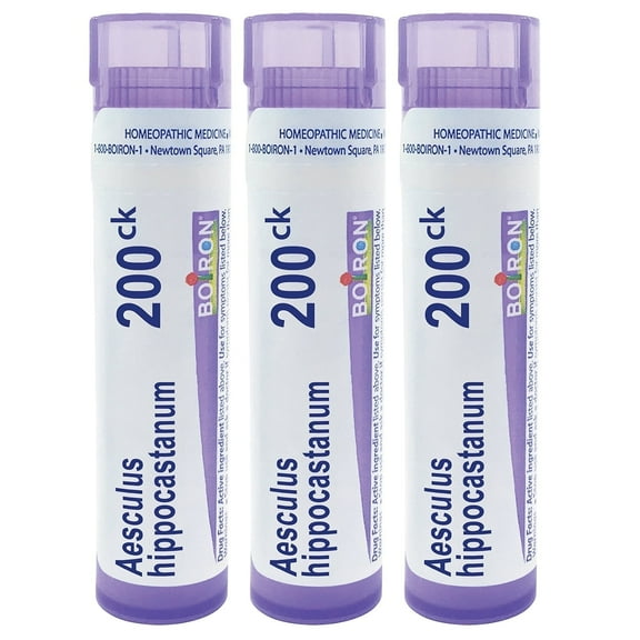 Boiron Aesculus Hippocastanum 200CK, Homeopathic Medicine for Hemorrhoid Pain Aggravated By Heat, 3 Count (3 x 80 Pellets)