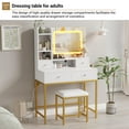thumbnail image 5 of Makeup Vanity Desk and Stool with Mirror, Modern Vanity Table with Charging Station, 4 Drawers and 2 Open Shelves, 3 Lighting Mode Adjustable Dressing Table Set for Bedroom, Makeup Studio, 5 of 7