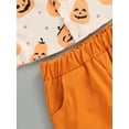 thumbnail image 5 of Toddler Baby Boy Halloween Clothes Pumpkin Print Short Sleeve Button Down Shirt and Shorts Set Gentleman Outfits, 5 of 8