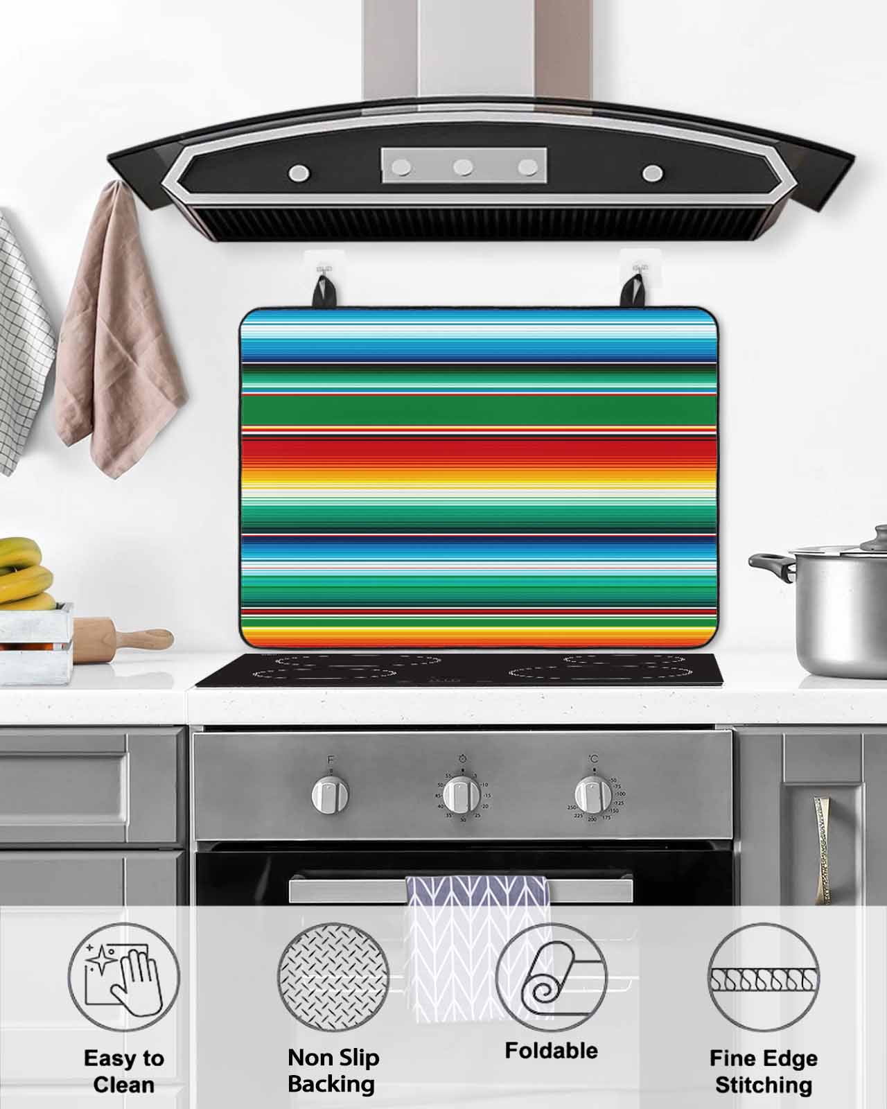 Large Induction Cooktop Protector Mat Mexican Stripes Stove Top Covers for Electric Stove, Colorful Striped Mexican Fiesta Theme Decorative Stove Burner Cover Mats, Glass Top Stove Cover