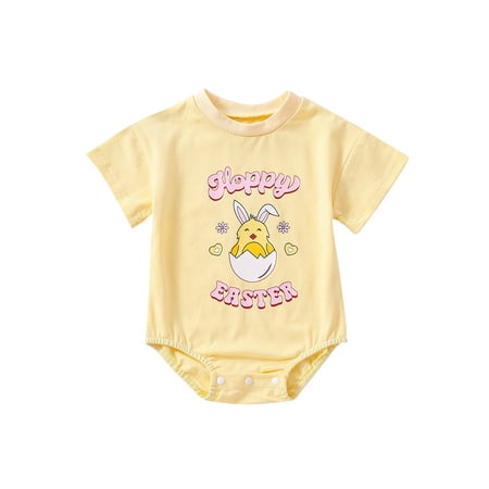 

Arvbitana Infant Baby Girl Easter Outfits Cute Short Sleeve Romper Bunny Print Bodysuit One Piece Jumpsuit 0-18 M