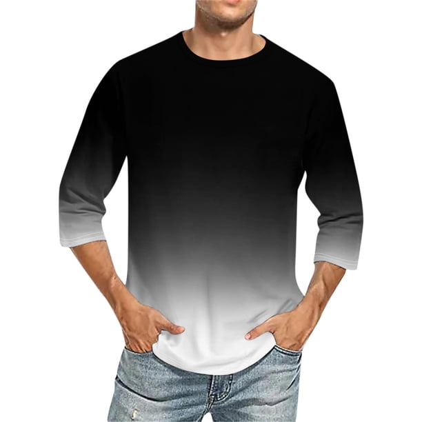 Camisas de Manga Larga para Hombres Imprimir Casual Cuello Redondo Blusa de Manga Corta, Camisas de Lino para Hombres