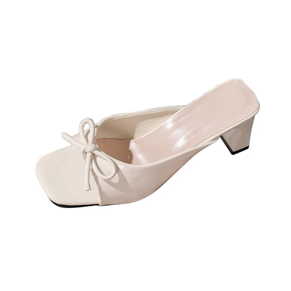 Wo-Fusoul Women's Chunky Heel Mules, Square Toe Bow Slip-On Sandals, Fashion Casual Open Toe Shoes, Comfortable Spring Summer High Heels