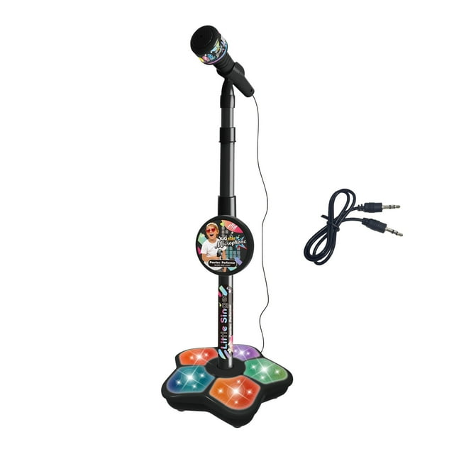 Jouet Microphone Noir pour Enfants avec Support, Machine de Karaoké Debout Simulée, Lecteur de Musique pour Enfants, Bébé, Tout-Petit