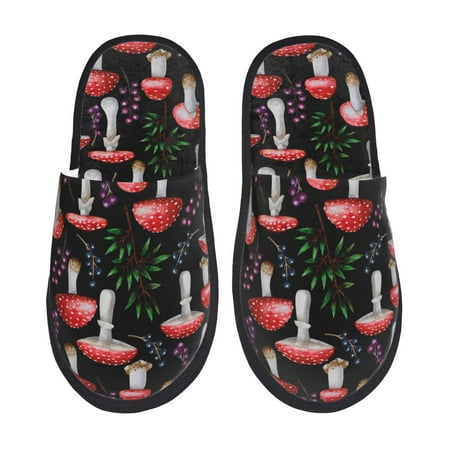 Balery Red Mushrooms Slient Indoor Furry Fleece Comfort House Shoes Soft Non-Slip Home Shoes Cotton slippers House Slippers-- Large