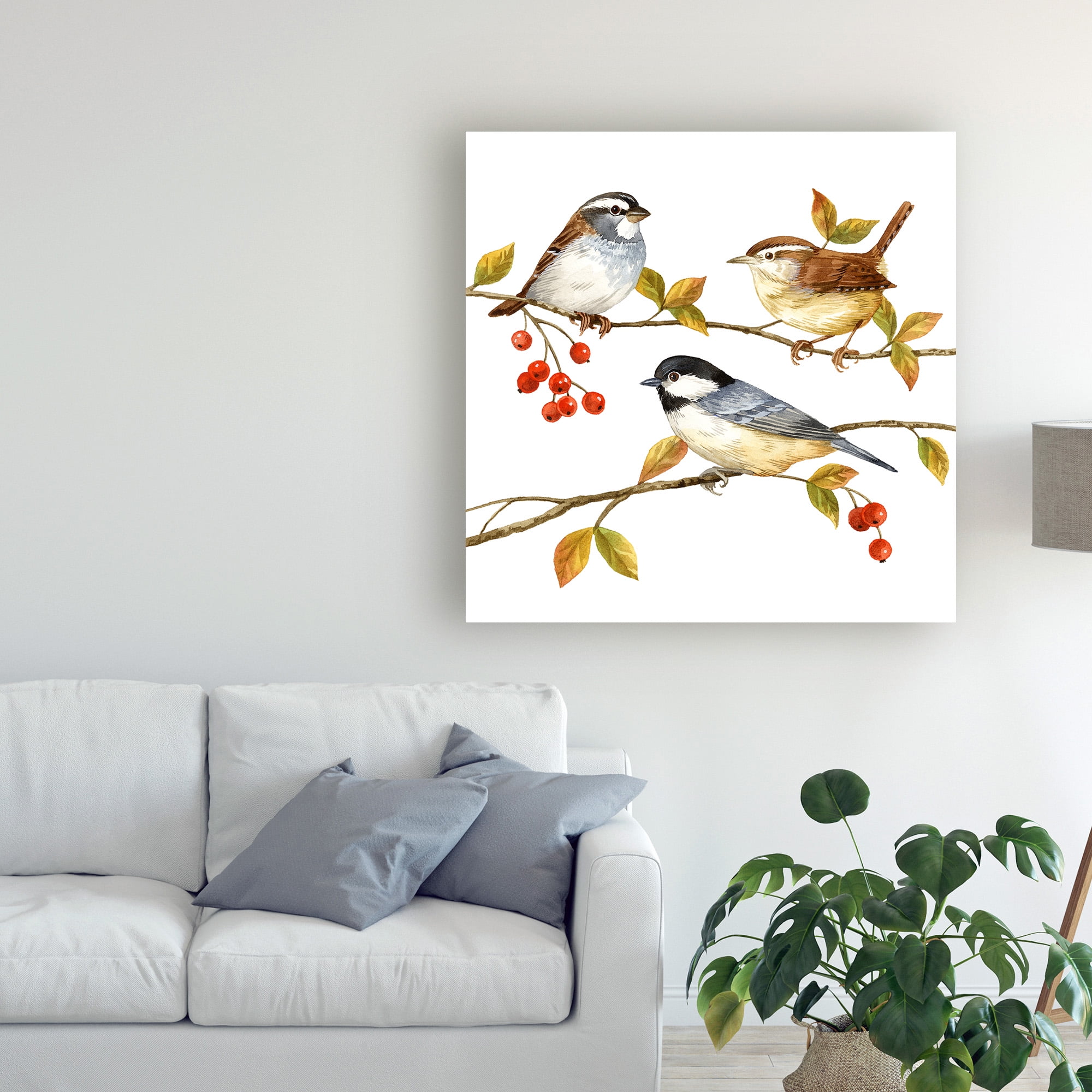 Trademark Fine Art 'Birds And Berries I' Canvas Art by Jane Maday