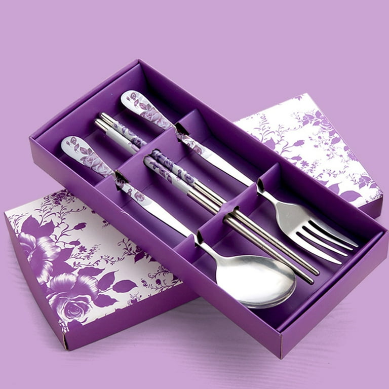 Sixtyshades 8 Pcs Portable Stainless Steel Flatware Set Travel Cutlery Set with Straws & Case (Purple), Size: 8.26