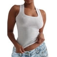 thumbnail image 3 of Womens Ribbed Square Neck Tank Tops Basic Backless Sleeveless Summer Camisole Grey M, 3 of 7