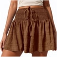 thumbnail image 3 of Shorts for Women 2026 Summer Elastic High Waist Drawstring Smocked Wide Leg Flowy Casual Beach Shorts, 3 of 8