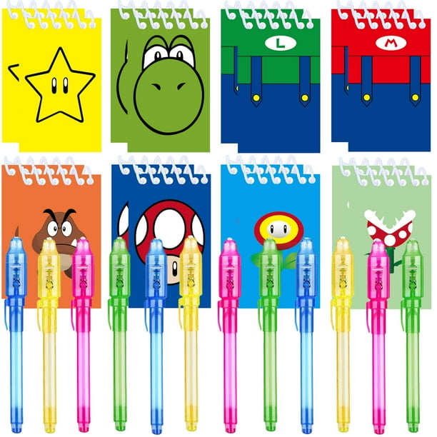 Juego de 12 bolígrafos de tinta invisible Jiaoohoo Super Bros de Party Favors, 12 cuadernos