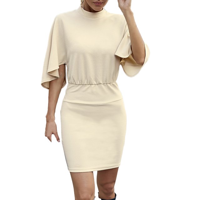 Gibobby Vestido De Mujer De Corte Vestido informal de otoño e invierno para mujer, informal y cómodo, de color sólido, de punto, con glúteos(Beige,G)