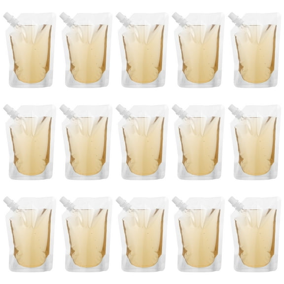 Amosfun 50pcs Transparent Beverage Flasks Standing Liquor Pouches Portable Plastic Drinks Bags Juice Bags