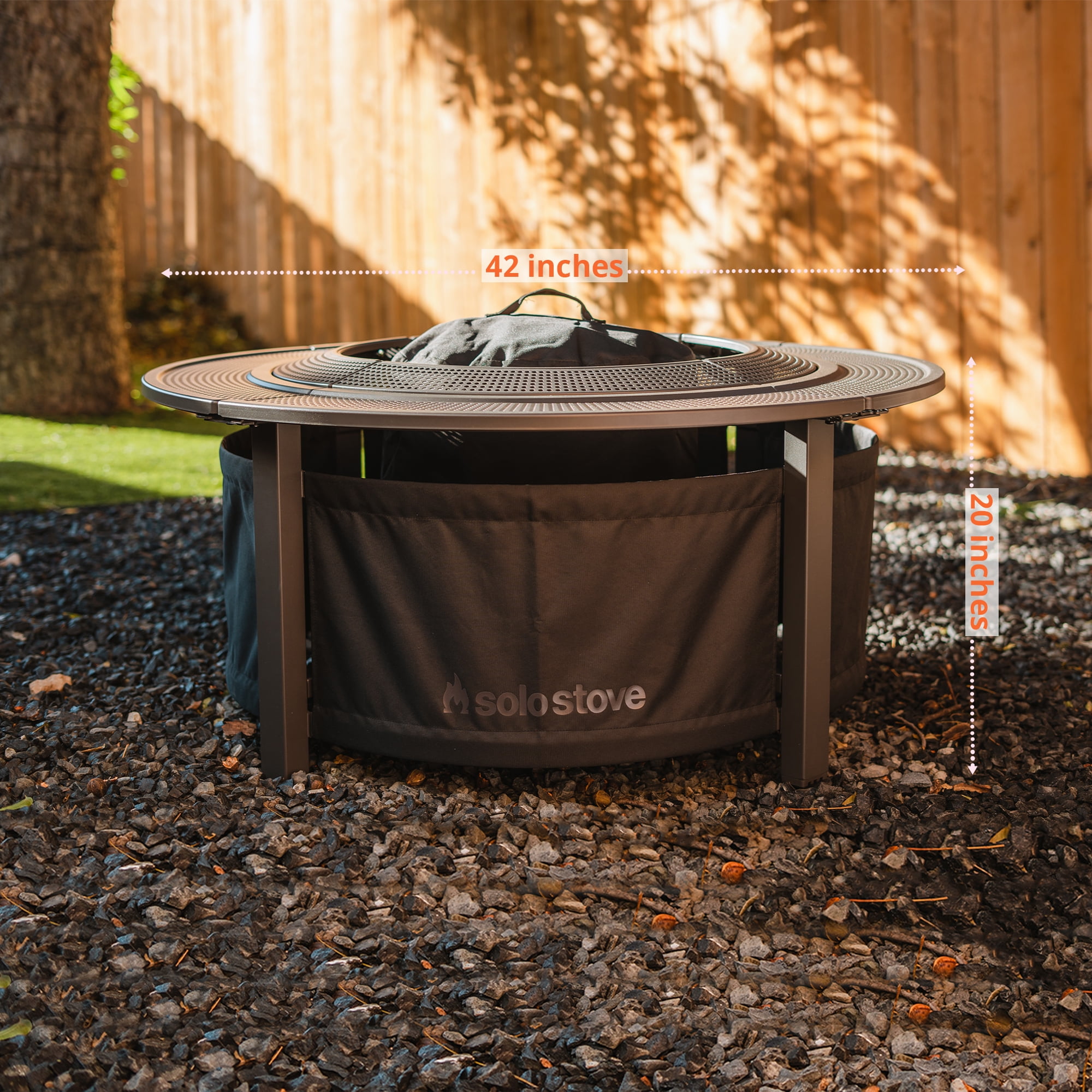 Solo Stove Fire Pit Surround Tabletop, Small | Elevation for Ranger and Bonfire Wood burning Outdoor Fire Pit, Powder-Coated Steel/ UV-Resistant Outdoor Fabric, Dimensions (HxDia): 20 x 42 in, Black