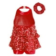 thumbnail image 2 of Alvivi Kids Girls Sequins Latin Rumba Salsa Dance Tassel Dress Ballroom Dancewear with Hair Tie Red 12, 2 of 7