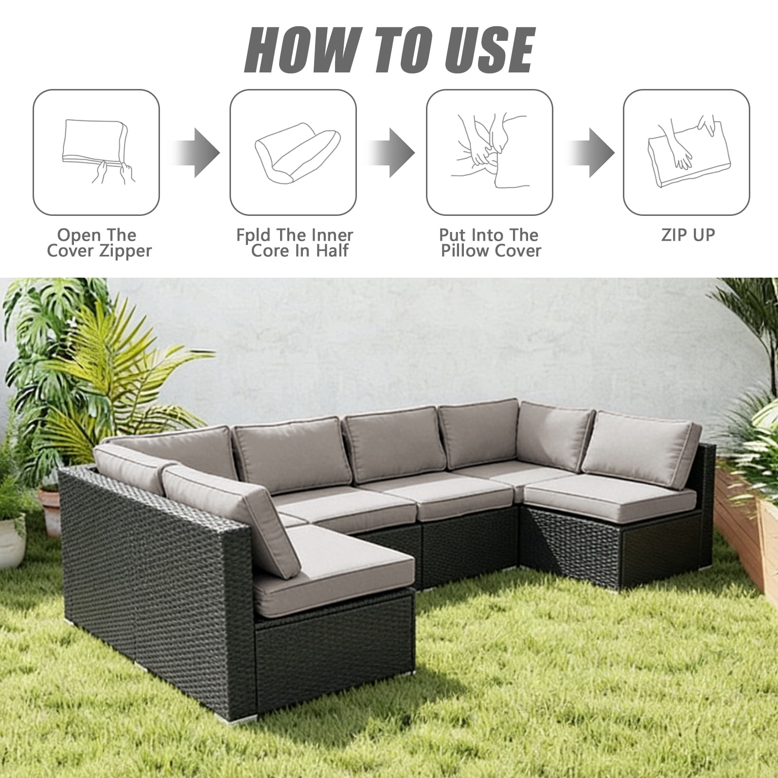 14 Pcs Patio Cushion Covers Replacement Outdoor Couch Cushions Covers Splashproof Sofa Slipcovers Set with Zippers,Patio Furniture Protector, Couch 3 Sizes, Covers Only