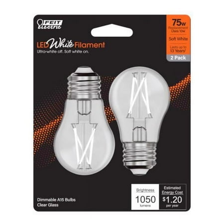 

Feit White Filament A15 E26 (Medium) Filament LED Bulb Soft White 75 Watt Equivalence 2 pk