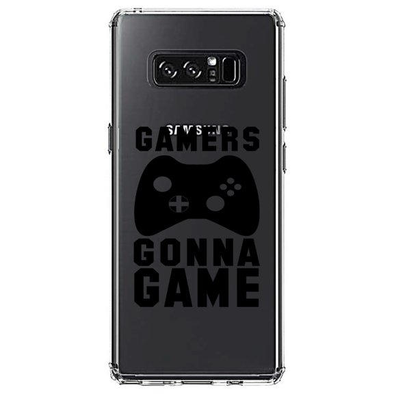 DistinctInk Clear Shockproof Hybrid Case for Samsung Galaxy Note 8 - TPU Bumper Acrylic Back Tempered Glass Screen Protector - Gamers Gonna Game - Video Games