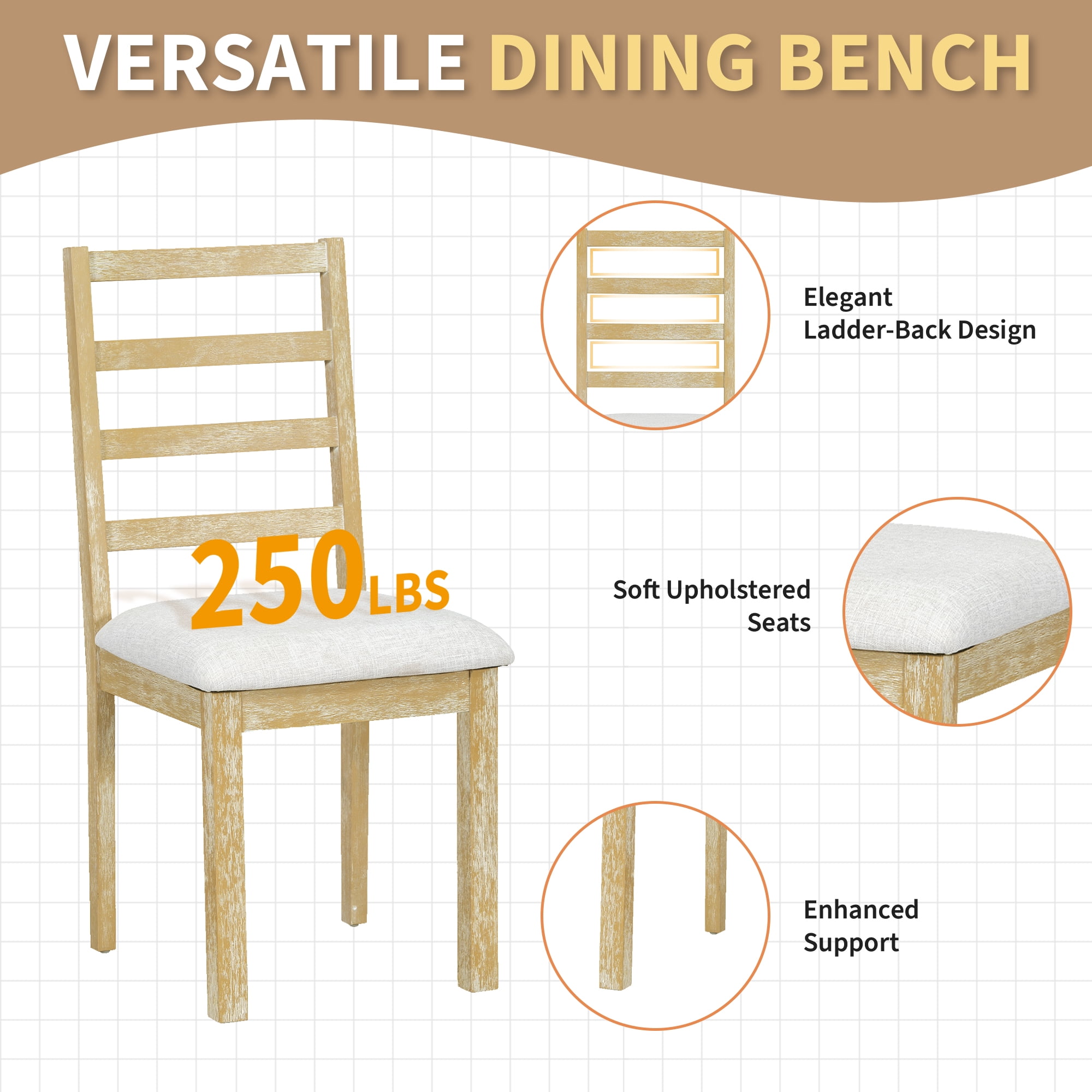 6-Piece Dining Table Set for 6, 60" Extendable Dining Table with 18" Removable Leaf, Bench and 4 Chairs