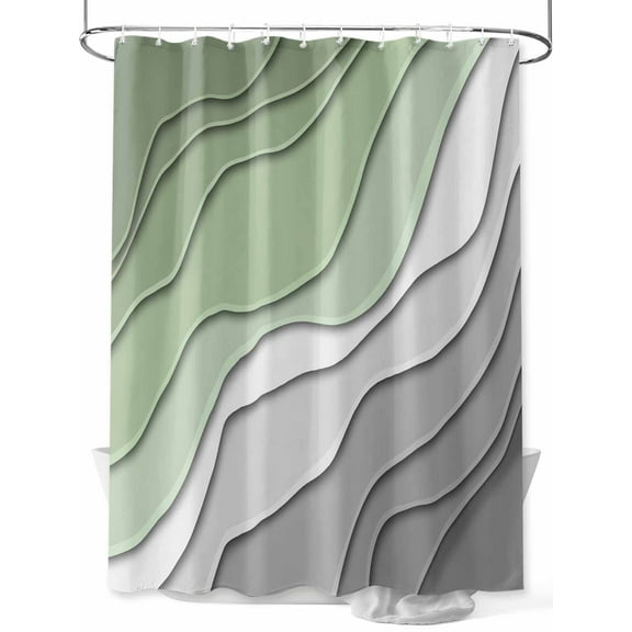 Sage Green Shower Curtain, and Grey Ombre Stripes Geometric Color Gradient Waterproof Shower Curtain Set with 12 Hooks Lightweight Washable Fabric Shower Curtains for Bathroom 72x84 Inches