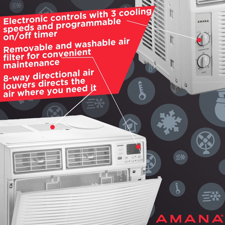 Amana 18,000 BTU 230V Window-Mounted Air Conditioner with Remote Control |  AC for Rooms up to 1000 Sq.Ft | 24H Timer | 3-Speed | Auto-Restart |  Digital Display | u200bWhite | AMAP182CW - Walmart.com