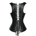 thumbnail image 4 of Steampunk Rock Faux Leather Buckle-up Corset Bustier with Zipper Basque Top, 4 of 4