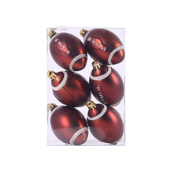 Bearachild Decoraciones navideñas de fútbol reutilizables y elegantes, 6 piezas, para árbol de Navidad, plástico fácil de colgar Kits de decoración para fiestas Rugby de 6CM + 6 uds.