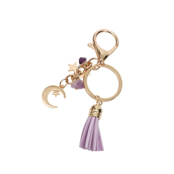 Vocoste Fashionable Moon Stars Handbag Charm Decorative Keychain Purple Gold Tone