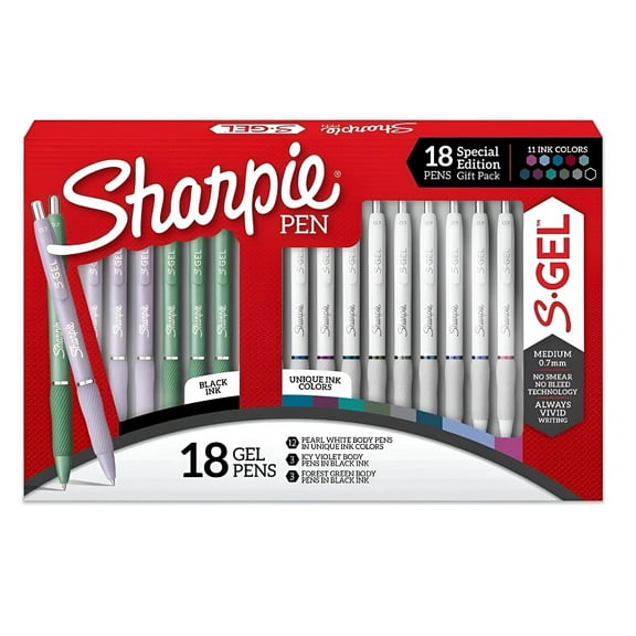 Sharpie S-Gel Pens, 18 Count, Medium Point 0.7mm Gel Ink Pens, Assorted Barrel Colors, 11 Unique Ink Colors, No Smear, No Bleed, Vivid Writing, Special Edition Gift Pack