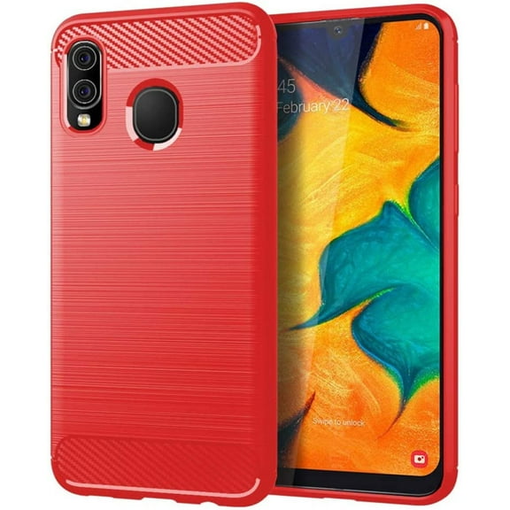 Samsung A20 case,Galaxy A20 Case,Galaxy A30 Case,MAIKEZI Soft TPU Slim Fashion Anti-Fingerprint Non-Slip Protective Phone Case Cover for Samsung Galaxy A20/A30 (Red Brushed TPU)