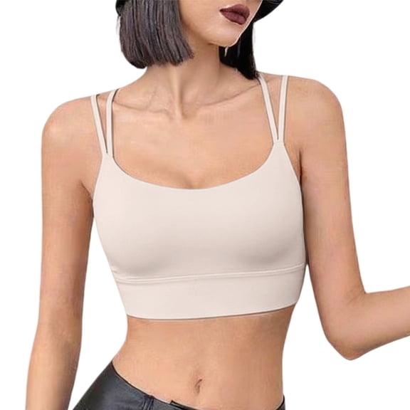 Cihdmfb Seamless Jelly Sports Bra Spaghetti Strap Padded Cami Yoga Wireless Workout Bra Crop Top Crisscross Back Straps Supportive Bra Comfortable Breathable Athletic Tops Gym Tank Tops Beige 32