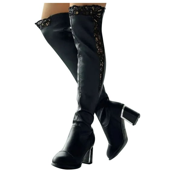 Oyedens Over The Knee Boots for Women Ladies Black Lace High Heels Thigh High Dress Tall Boots Party