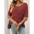 thumbnail image 4 of Womens Short Sleeve Sweaters Summer Round Neck Pullover Sweater Crochet Tops Red L, 4 of 7