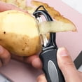 thumbnail image 2 of Pelador multifuncional de acero inoxidable para frutas, utensilio de cocina con mango de madera, pelador y cepillo para frutas, 2 of 4