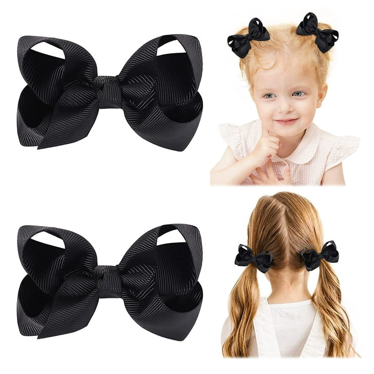 2 PCS 3 Hair Bows for Girls Alligator Clips Grosgrain Ribbon Solid Color  Hair Accessories for Little Teen Toddler Girls Kids-Black