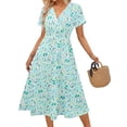 thumbnail image 3 of UVN Women Summer Dresses Short Sleeve V Neck A-Line Midi Dress Ladies Boho Beach Floral Print Sundress, 3 of 9