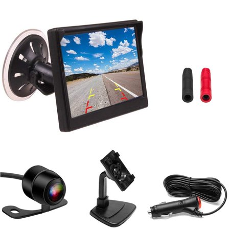 - 4.3 Inch Monitor + Mini Mirror View Camera, 20ft AV Cable, with Cigarette Lighter Quick Install Car Backup Camera System for 12V Universal Vehicles