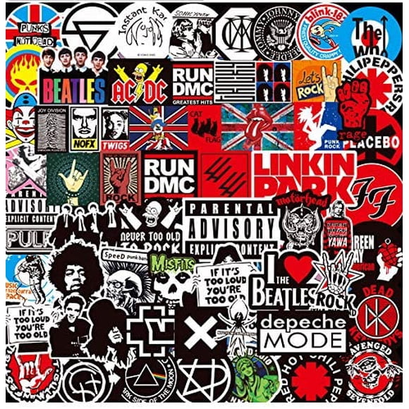 Water Bottle Rock Roll Stickers Laptop Band Stickers Pack 100 Pcs Rock Decals for Water Bottle Laptops Ipad Cars