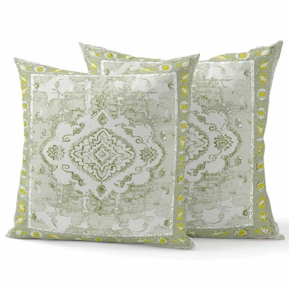 Throw Pillow Covers 18x18 Inch Set of 2 Tribal Vintage Boho Decorative Pillow Covers Sage Green Bohemia Cushion Cover Pillowcase for Sofa Couch Bed Home Decor