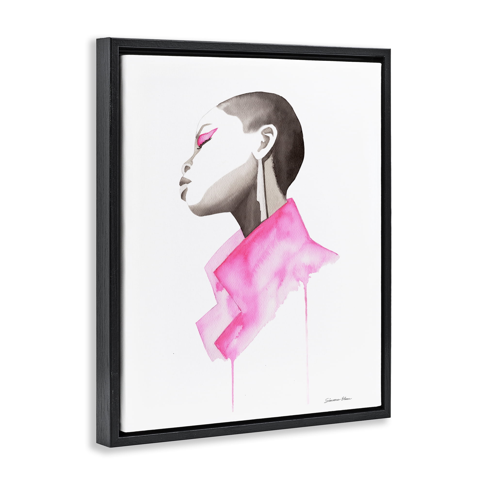Stupell Industries Pink Jacket Elegance Portrait Black Framed Floater Canvas Wall Art, design by Simone Elum