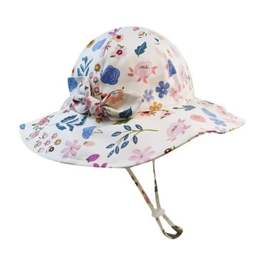 Generic Clearance Toddler Sun Hat Kids Baby Girls Boy Toddler Floral Prints Outdoor Adjustable Bucket Sun Beach Hats for Fashion Casual Adjustable Caps(,White)