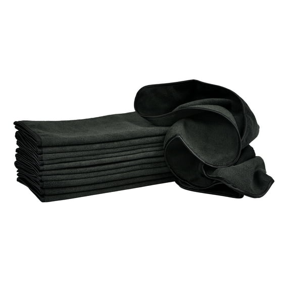 Detailer's Preference® Terry Weave Microfiber Towels 16" x 24" 390gsm 12-Pack Black
