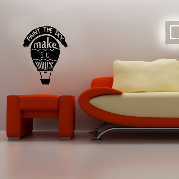 Paint The Sky Quote Hot Air Balloon Quotes Wall Sticker Art Decal for Girls Boys Kids Room Bedroom Nursery Kindergarten Garage House Fun Home Decor Stickers Wall Art Vinyl Decoration Size (30x27 inch)