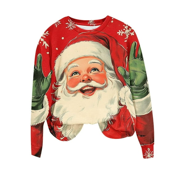 SELONE Sweatshirts for Women Christmas Crew Neck Santa Claus Print pullover Shirts Tops Loose Holiday Outwear